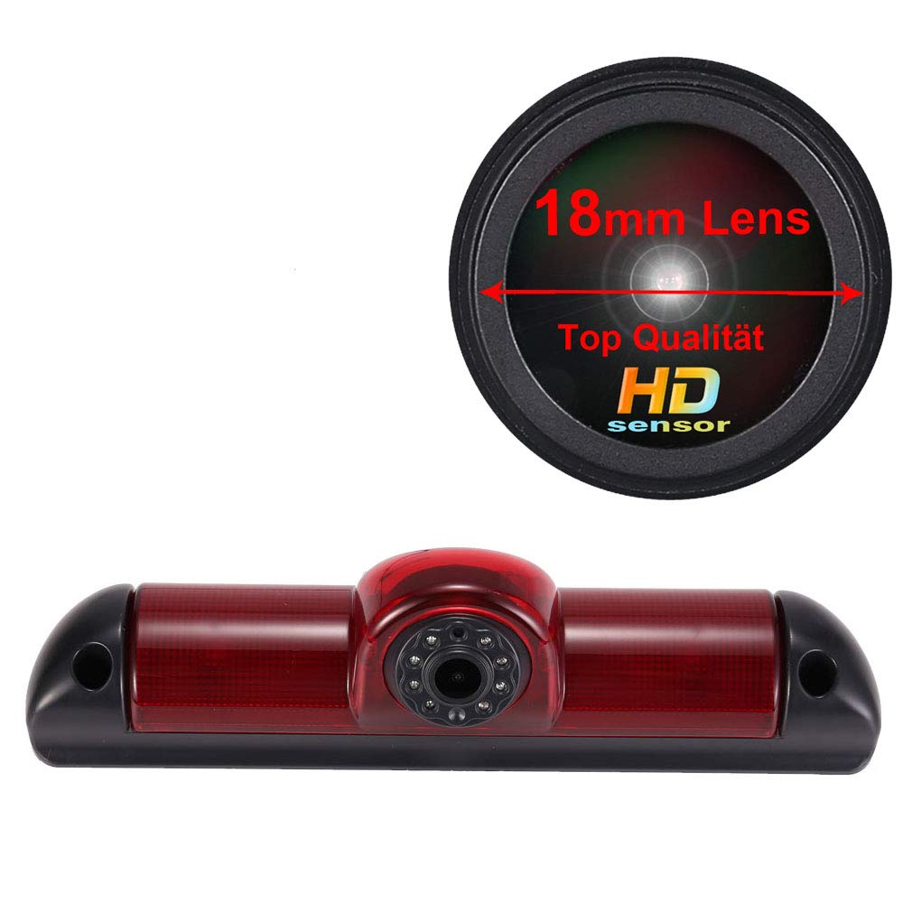 HD IP68 1280Pixels Transporter Brake Light Roof Rear View Reversing Backup Camera with Angle Adjustable Compatible with Fiat Ducato X250/Peugeot Boxter/Citroen Jumper (Reversing Camera)