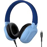 Brenthaven Rugged 2 Wired Headphones No Mic | USB C - Long Tangle Free Chew-Proof Cord - Reliable Drop Tested and Comfortable for Kids K-12 Students Classroom and School Use - Blue