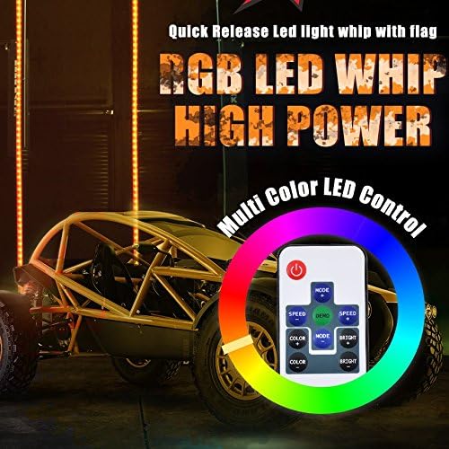 4ft Led Whip Multicolor Flag Pole Safety Antenna for Sand Dune Buggy, UTV, ATV