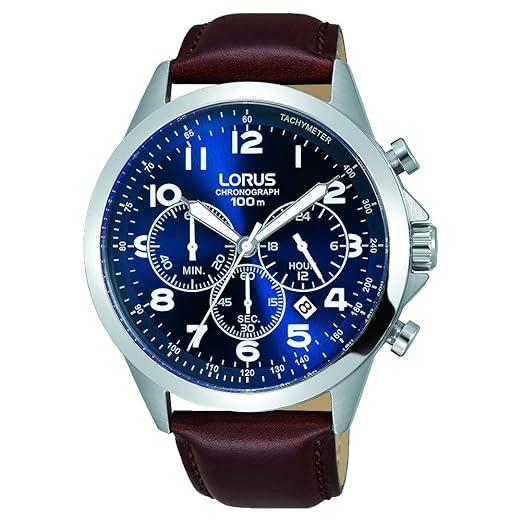 Lorus Mens Brown Leather Strap Blue Dial RT379FX9 Amazon.co.uk Watches