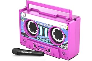 Bumpboxx Remixx Retro Bluetooth Boombox | Portable Cassette-Style Speaker with High-Fidelity Sound & Wireless Mic | Pink Magenta