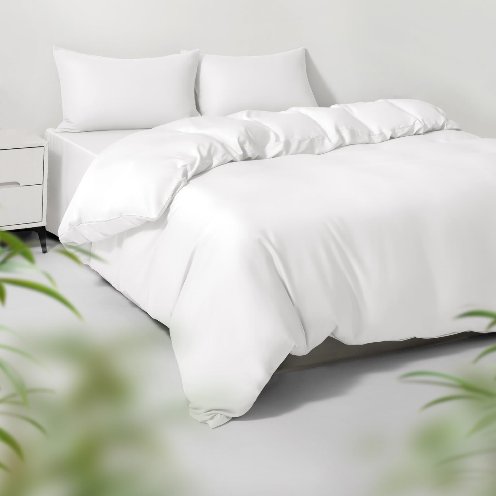 Photo 1 of HOT SLEEPER SHEETS King/Cal King Duvet Cover Set, 100% Viscose Derived from Bamboo, 3 Pieces, 1 Zipper Closure Duvet Cover (106"x90") and 2 Pillowcases (20"x40") Cooling & Silky Soft (White)