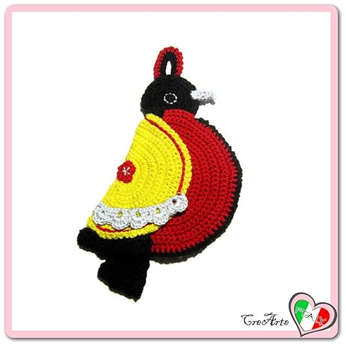 Manique En Forme Doiseau Jaune Et Rouge Au Crochet