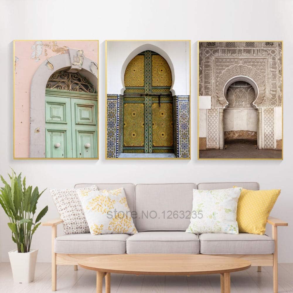 SHINERING Mosque Door Nordic Poster Morocco Building Wall Art Canvas Painting Religion School Wall Pictures For Living Room Decor Unframed