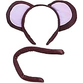 Squirrel Products Monkey Headband Ears and Tail Costume Accessory Set - Fits Adults and Kids Brown