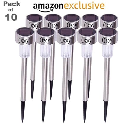 Ozoy Solar LED Rod Light for Garden, Set of 10, Warm White/Blue, Waterproof