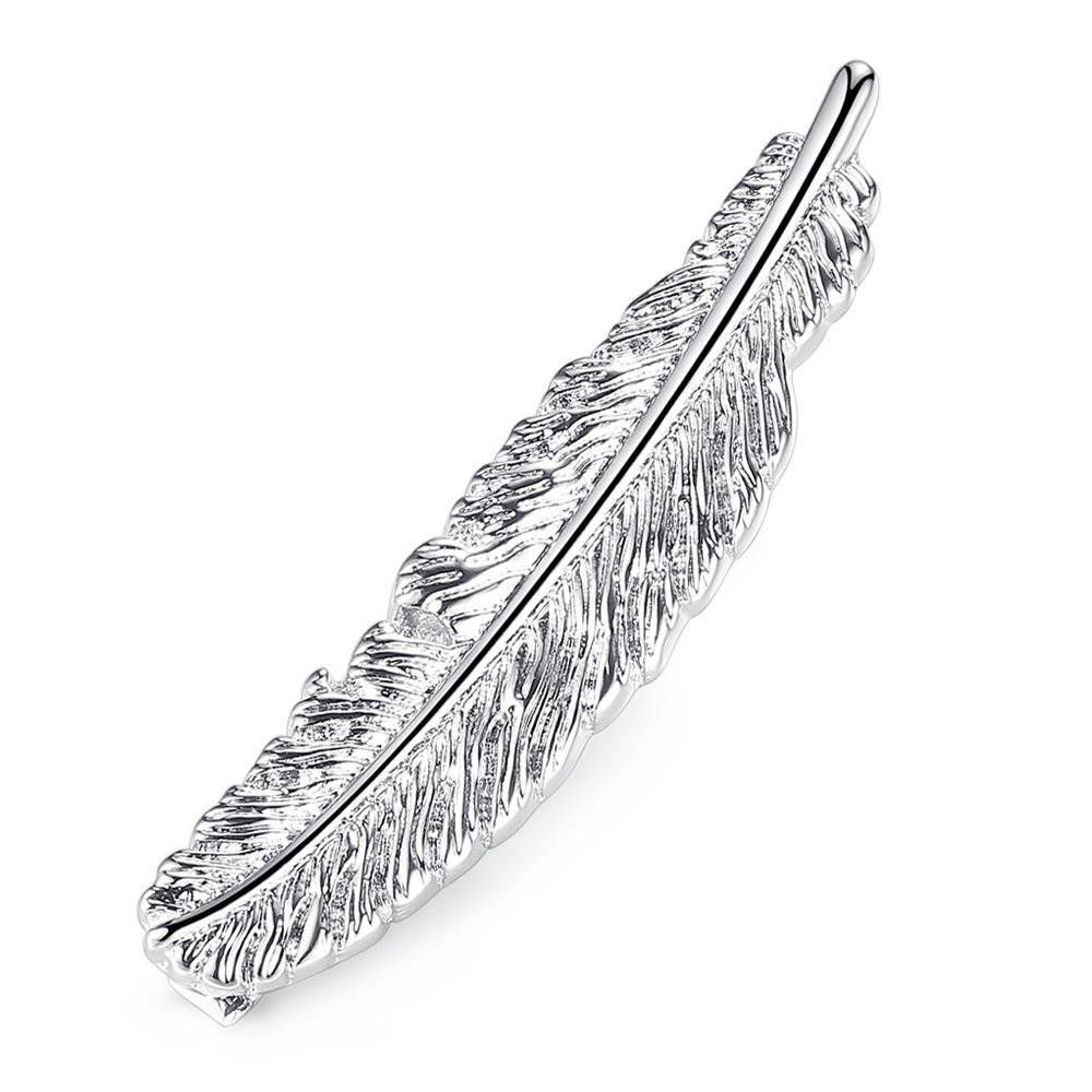 HONEY BEAR 1.92" Mens Feather Tie Clip Bar Stainless Steel Novelty Tie Pin 4.9cm (Shinny Silver)