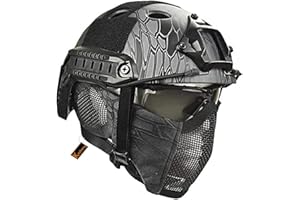 KOYHENG MH Tactical Fast Helmet Combined,with Foldable Ear Protection Half Face Mesh Mask and Goggles for Airsoft Paintball CS Game Set