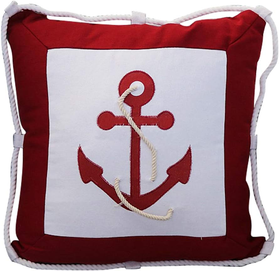 Ozzptuu Mediterranean Style Nautical Anchor Throw Pillow with Rope Decorative Sofa Couch Beach Theme Pillow (Red)