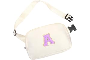SANBADA Belt Bag Fanny Pack with Initial Letter Patch, Crossbody Bags for Teen Adult Girl Women, Personalized Gifts for 8 9 10 11 12 13 Year Old Girl, Fashion Waist Packs, Birthday Gift Idea, White A