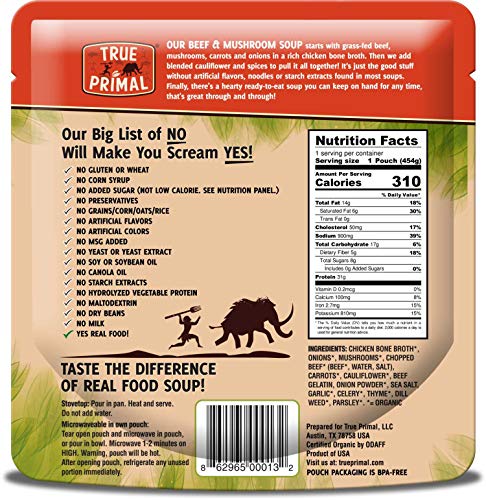True Primal Beef & Mushroom Organic Soup (Gluten-free, Paleo, Grass-fed) 10-pack