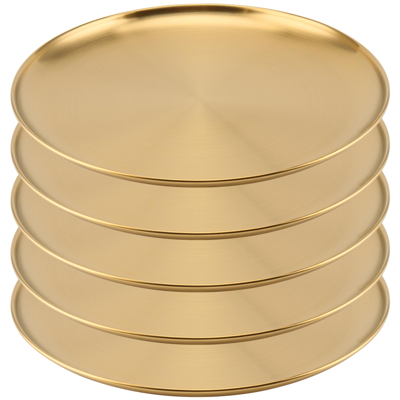 MOUYAT 5 Pcs Stainless Steel Plate Gold, 20cm Gold Metal Dinner Plates, Unbreakable Serving Dishes for Camping, Barbecue, Picnics, and Outdoor Use