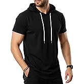 GIVON Men's Short Sleeve Pullover Hoodie Hipster Longline Hooded Shirt Lightweight Cotton Blend Casual Streetwear