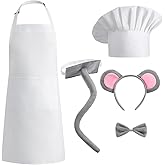 Mouse Costume Set with Chef Hat Apron for Adult Mouse Ears Headband Bow Tie Tail Party Dress up Accessories