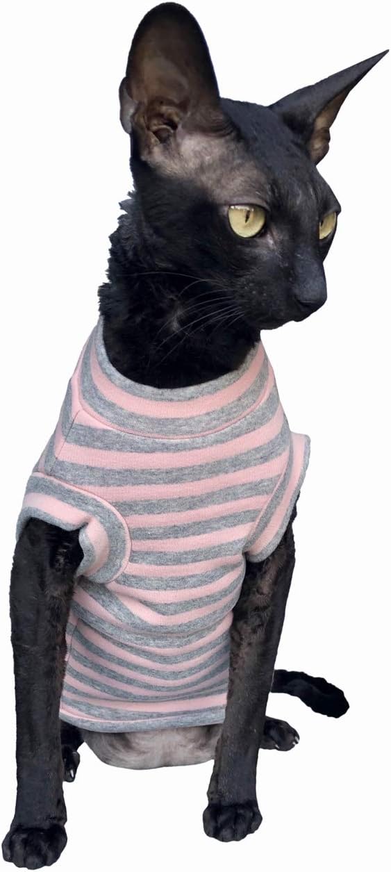 Kotomoda Cat's WARM turtleneck WINTER PAJAMAS (XS), Pink Grey Stripes, X-Small - Image 3