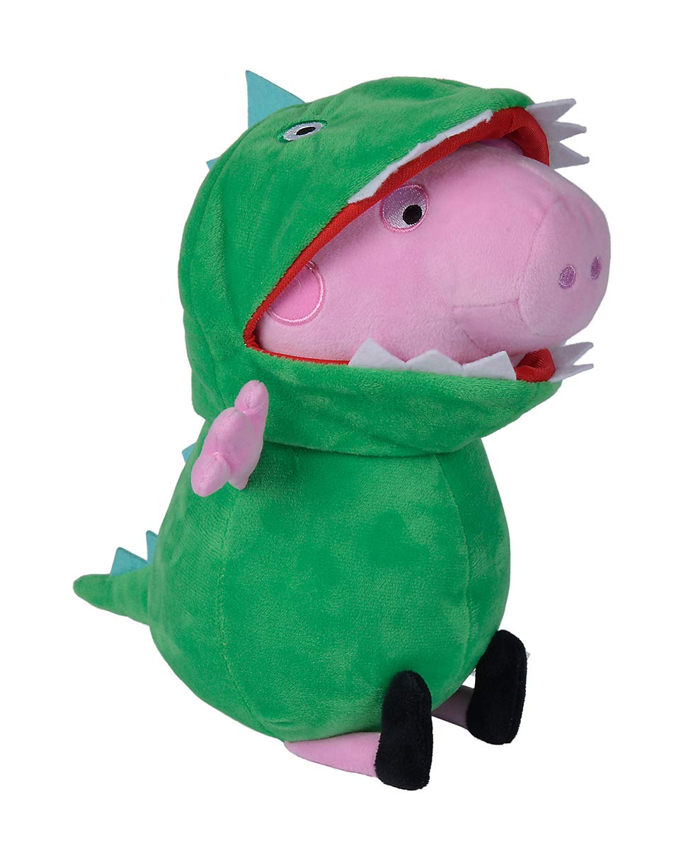 Simba 109261015 - Peppa Pig Plush George, George with Dino Outfit, 28 cm, Plush Toy, for Children from the First Months of Life