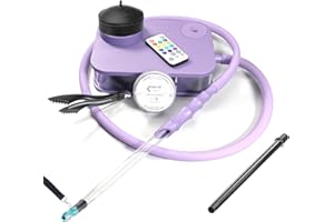 ROSLHG Portable Hookah Set With Modern Textured Base, 2 types of handles+ +travel cigarette holder+Remoted LED Light+ Charcoal Holder & Coal Cover Narguile Accessories