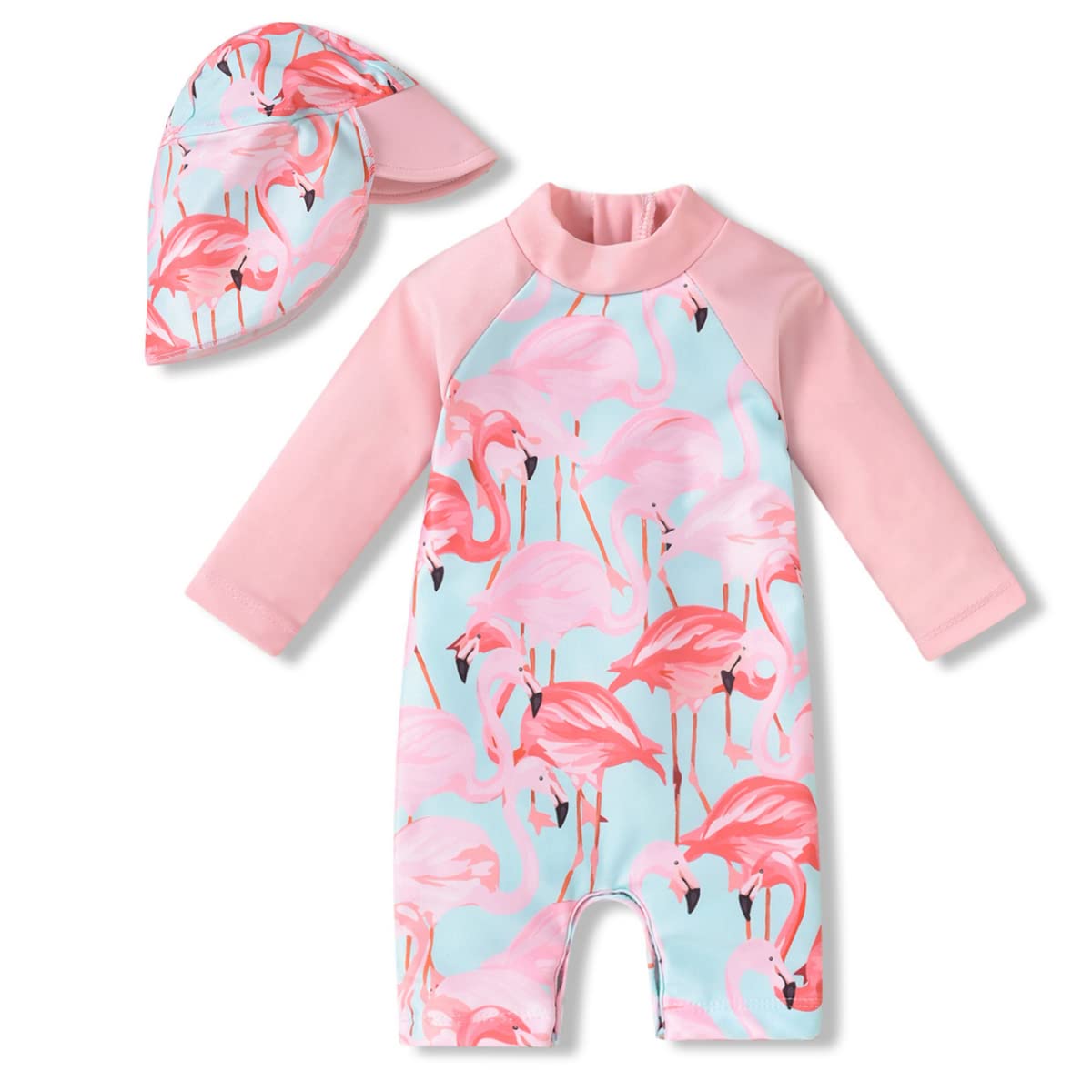 Photo 1 of 0-3 Months Newborn Infant Baby Girls One Piece Long Sleeve Swimsuit Flamingo Bathing Suit Swimwear Beach Wear Pink