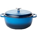 Amazon Basics Enameled Cast Iron Covered Round Dutch Oven, 4.3-Quart, Blue
