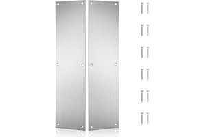 Haiabei 2 Pcs Push Door Plate 15x3.5" Stainless Steel Door Push Plate Door Kick Plate,Brushed Doorplate Door Proection Metal Plate with 12 Screws for Door Interior Exterior(Silver)