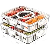 YFUIF 2 Pcs Portable Picnic Parties Fruit Tray, Fridge Food Veggie Condiment Divided Serving Preservation Storage Containers,