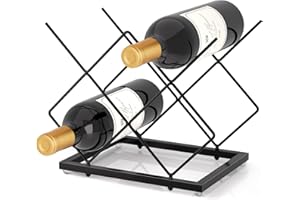 Urban Deco Countertop Wine Rack 5 Bottle Holder - Modern Metal Wire Small Wine Storage for Table Top Coffee Bar Kitchen, Blac