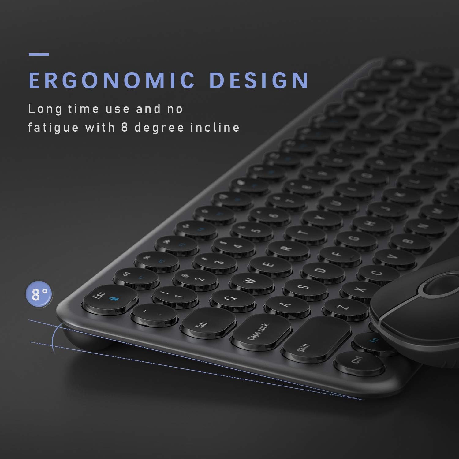 Wireless Keyboard and Mouse Combo, Jelly Comb 2.4G Slim Ergonomic Quiet Keyboard and Mouse with Round Keys for Windows, Laptop, PC, Notebook-Black and Gray: Computers & Accessories