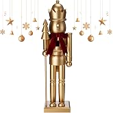 Blosssound 15" Gold Christmas Nutcracker Decor Neutral Figurine, King | Wooden Gold Nutcracker Ornament, Velvet Bow Design, Winter Christmas Holiday Table Decor, Xmas Party Favors