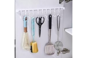 Multifunctional Slide Rail Hook,Kitchen Utensil Hanging Rack Wall Mounted Hanger,Space Saving Utensil Holder with 8 Hooks,Sli