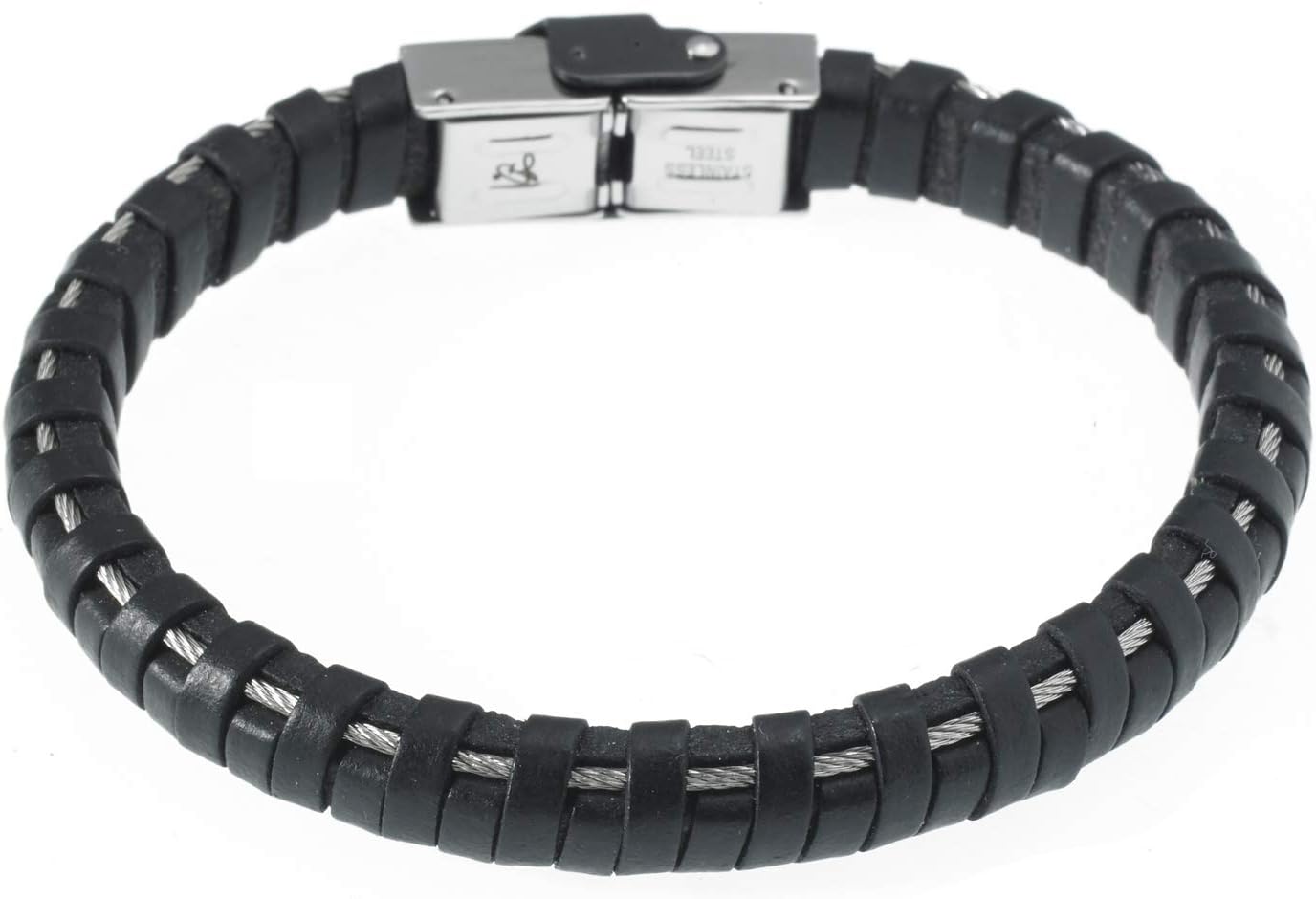 James Dean Faux Leather and Cable Inlay Bracelet