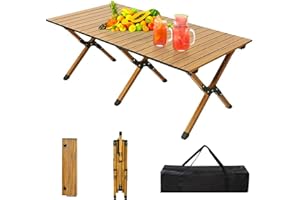 HOMGIM Folding Camping Table, 4ft Low Height Portable Folding Travel Table for Outdoor/Indoor Picnic, Party, BBQ, and Hiking with Carry Bag, Multi-Purpose for Patio, Garden, Backyard (Wooden Color)