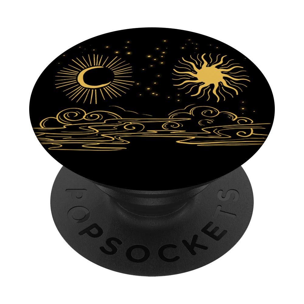 Minimal Sun Moon Clouds Cool Day Night Design Art Lover Gift PopSockets PopGrip: Swappable Grip for Phones & Tablets