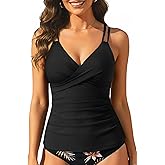 Daci Tankini Swim Tops for Women - Tummy Control Bathing Suit Swimwear Top Only V Neck No Bottom
