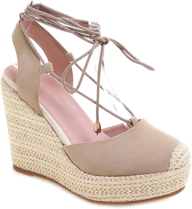 Amazon.com | MIOKE Women's Espadrille Wedge Sandals Cap Toe Lace Up Ankle Strappy Platform 