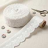IDONGCAI Cotton Eyelet Lace Trim, 1.5", 7 Yards | Floral Scalloped, Sewing Ribbon,Natural Cotton Soft Breathable Finished Edge Easy to Sew