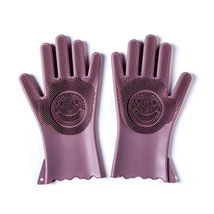 AOLVO Magic Saksak Silicone Dishwashing Gloves with Wash Scrubber,Reusable Cleaning Brush Heat Resistant Scrub for Dish Washing, Cleaning,Kitchen,Household,Washing The Car,Pet Hair Care