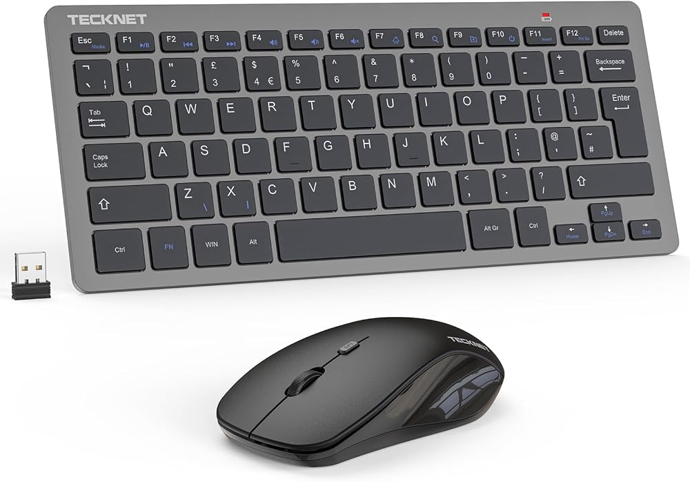TECKNET Mini Wireless Keyboard and Mouse Set 2.4G Nano Receiver Grey