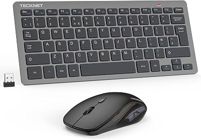 TECKNET Mini Wireless Keyboard and Mouse Set 2.4G Nano Receiver Grey