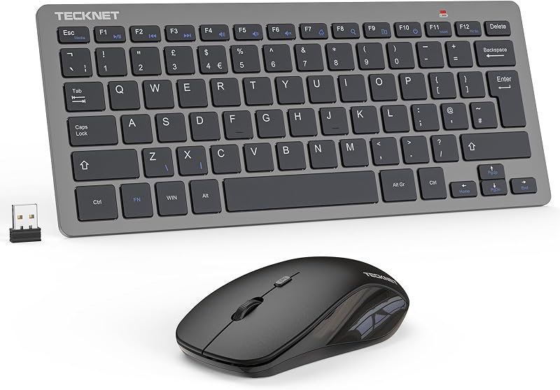 TECKNET Mini Wireless Keyboard and Mouse Set 2.4G Nano Receiver Grey