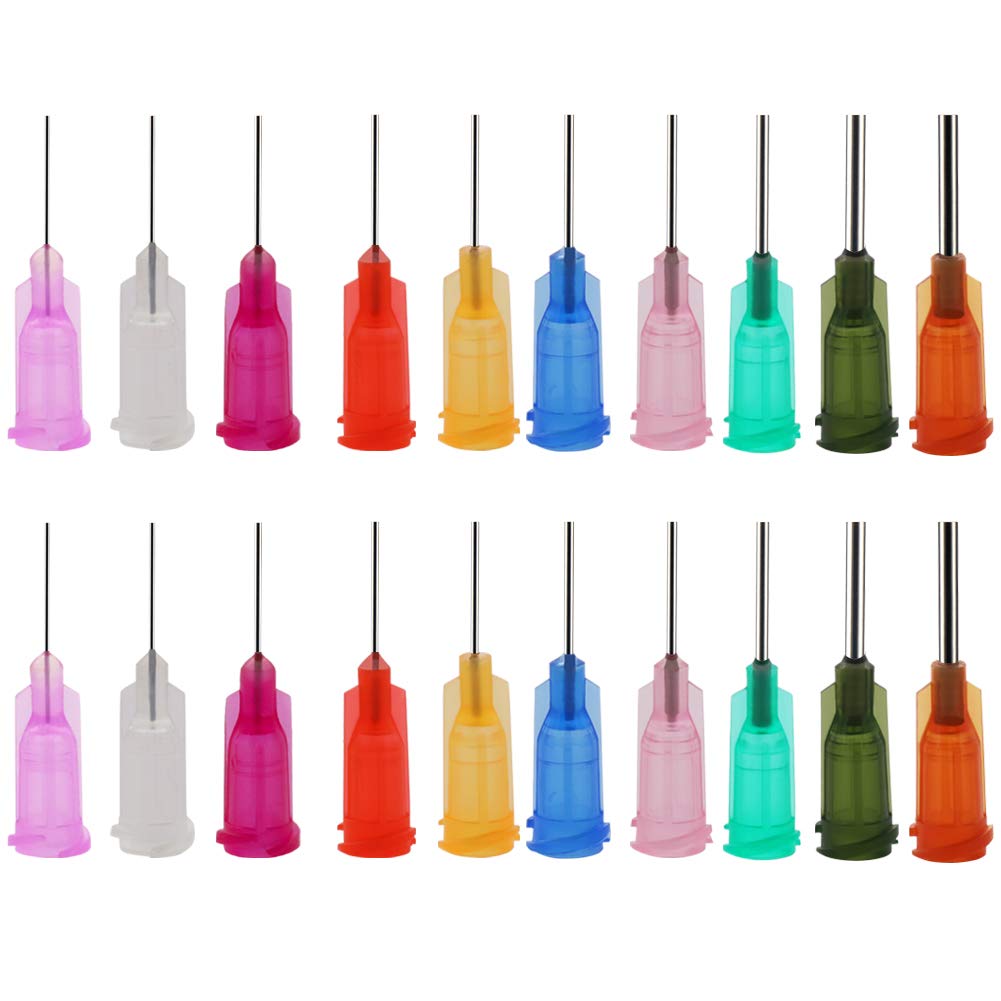 Shintop Dispensing Needle, 1/2 Inch Blunt Tip Syringe Needles with Lure Lock for Refilling Liquid,Glue,Inks and Syringes (Pack of 100, 10 Different Sizes)
