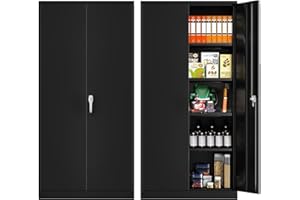 Superday 72" Steel Storage Cabinet with Lock, Black Metal Storage Cabinets, Tall Locking Cabinet with 2 Doors and 4 Adjustable Shelves for Garage, Home Office, Classroom, Pantry, File, Easy Assemble