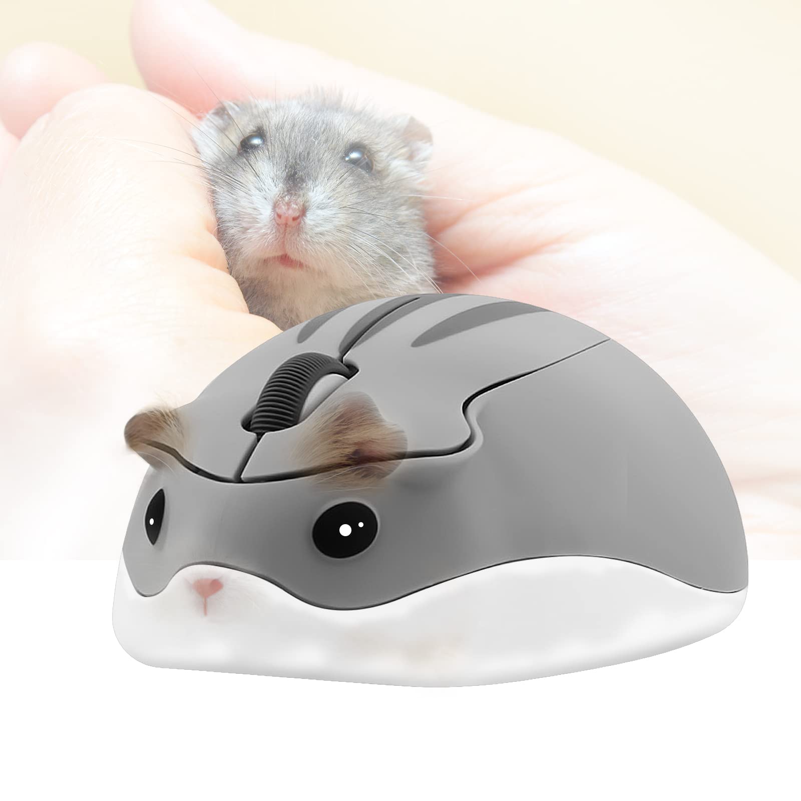 Wireless Mouse 2.4Ghz Hamster Shape Cute Animal Design Silent Click USB Optical Mouse Cordless Mice Lightweight for Kids Girl Gift for PC/Laptop/Computer/MacBook(Gray) — image 1
