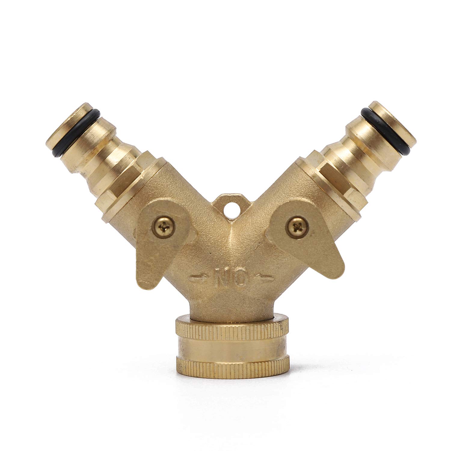 KATSU 2 Way Brass Tap Garden Hose Splitter, Y Valve Double Water Tap Divider Adaptor Hose Connector with Individual On/Off Valves for Outdoor Cleaning Irrigation