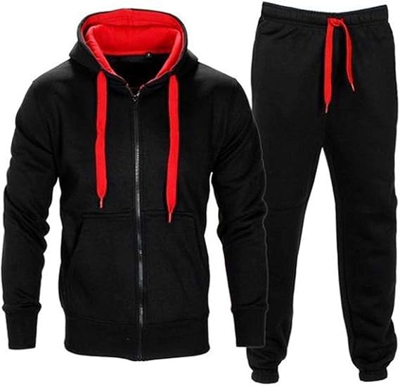 Mens Tracksuit Set Contrast Cord Jogging Bottoms Hoodies Zip Trousers