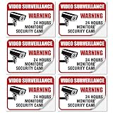 (6 Pack) 24 Hour Video Surveillance Sign, 2&frac12;x3&frac12;" 4 Mil Sleek Vinyl Decal Stickers Weather Resistant Long Lasting UV Protected and Waterproof Made in USA by SIGO SIGNS