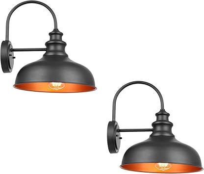Bestshared Farmhouse Wall Mount Lights Gooseneck Barn Light 2 Pack Outdoor Wall Lantern For Porch In Black Finish With Contrast Color Interior Amazon Com