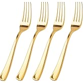 WDF 100 Pcs Gold Plastic Forks - Heavy Duty Sturdy&amp;Durable Forks Disposable 7.4inch - Elegant Gold Forks for Dessert, Durable Plastic Cutlery for Wedding or Daily Using Baby Shower Spring