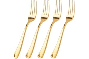 WDF 100 Pcs Gold Plastic Forks - Heavy Duty Sturdy&Durable Forks Disposable 7.4inch - Elegant Gold Forks for Dessert, Durable Plastic Cutlery for Wedding or Daily Using Valentine's Day
