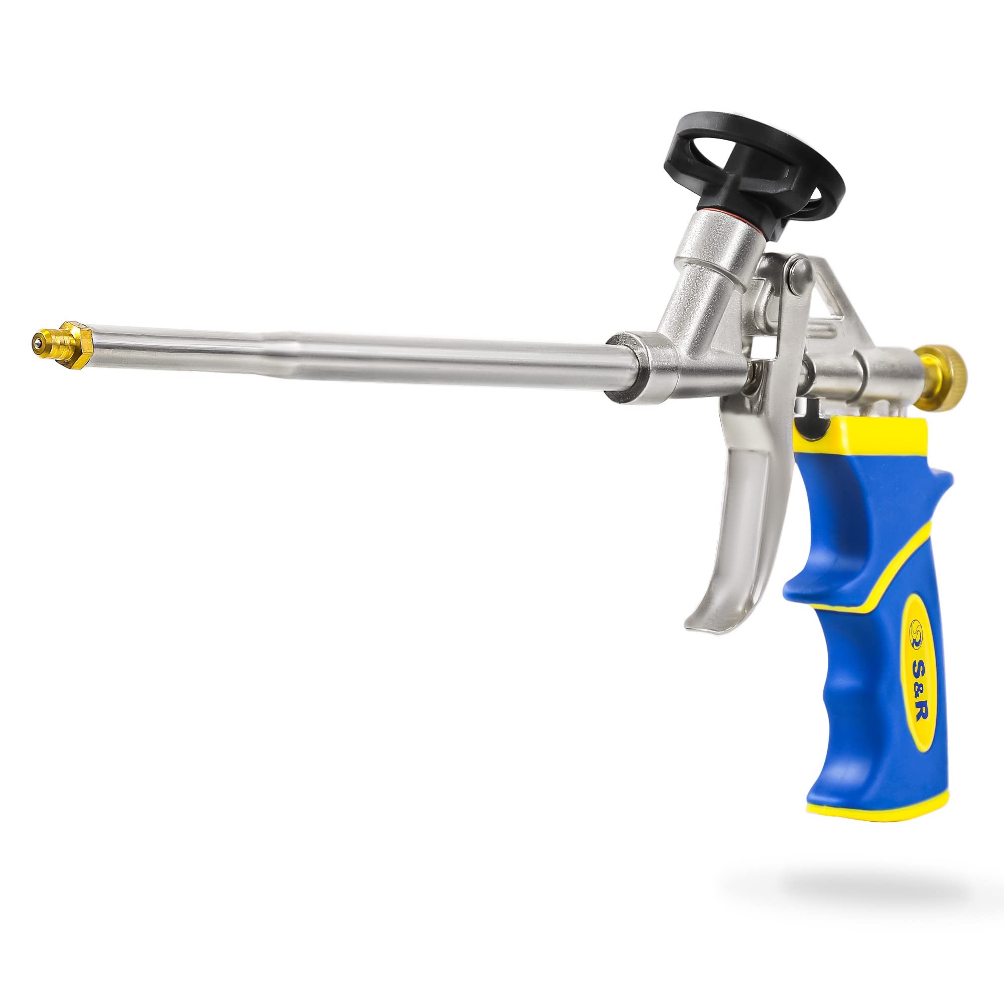 S&R Foam Gun for Construction Foam Cans, Ergonomic Rubber Handle, Teflon Coated Can Holder, Precise Adjustable Foam Delivery, PU Building Foam Gun