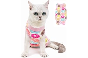 Kitipcoo Professional Surgery Recovery Suit for Cats Paste Cotton Breathable Surgery Suits for Abdominal Wounds and Skin Diseases for Cats Dogs, After Surgery Wear Suit (M (6-8 lbs), Doughnut)
